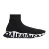 BALENCIAGA SPEED RECYCLED KNIT GRAFFITI SNEAKER IN BLACK/WHITE - BLA051