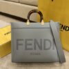 FENDI SUNSHINE MEDIUM GREY LEATHER SHOPPER BAG - F016