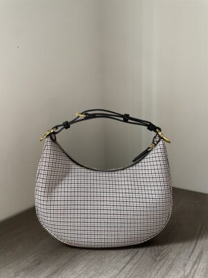 FENDIGRAPHY SMALL BROWN HOUNDSTOOTH WOOL BAG - F025