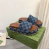 GUCCI ANGELINA LOGO-JACQUARD COATED-CANVAS PLATFORM SLIDES - GSL024