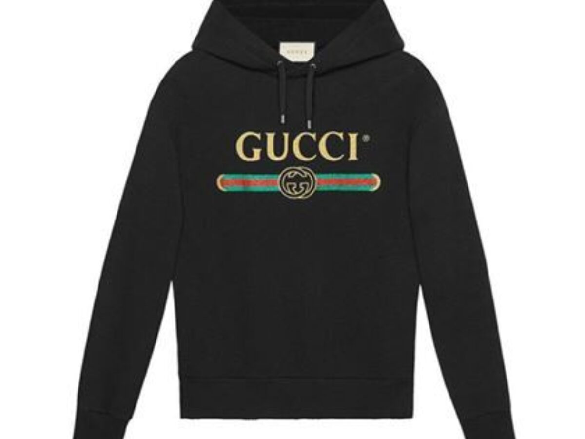 GUCCI BLACK VINTAGE LOGO COTTON SWEATSHIRT HOODED