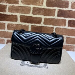 GUCCI GG MARMONT SMALL SHOULDER BAG IN BLACK LEATHER - GB63