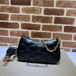 GUCCI GG MATELASSE HANDBAG WITH BLACK LEATHER - GB89