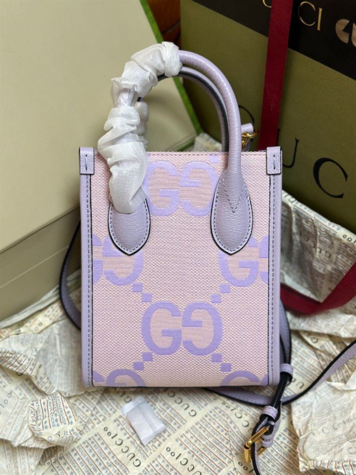 GUCCI JUMBO GG MINI NOTE BAG WITH BEIGE AND LILAC