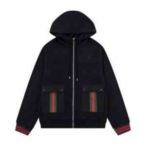 GUCCI WEB STRIPE COTTON JERSEY JACKET IN BLACK - GCJ027