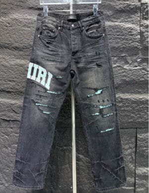 Amiri Men Ripp Blue Patch-Detail Jeans