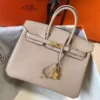 Hermes Birkin 25cm Bag In Beige Clemence Leather GHW - HW015