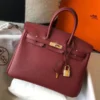 Hermes Birkin 25cm Bag In Bordeaux Clemence Leather GHW - HW013