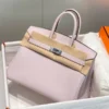 Hermes Birkin 25cm Bag In Mauve Pale Clemence Leather PHW - HW009
