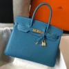 Hermes Birkin 30cm Bag In Jean Blue Clemence Leather GHW - HW033