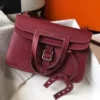 Hermes Halzan 31cm Bag In Bordeaux Clemence Leather - HW095