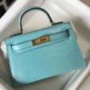 Hermes Kelly Mini II Bag In Blue Atoll Embossed Crocodile Leather - HW131