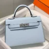 Hermes Kelly Mini II Bag In Blue Brume Epsom Leather PHW - HW126