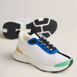 Hermes Heros Sneakers in White Knit and Blue Suede - HM004