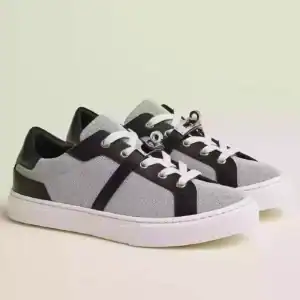 Hermes Women's Day Sneakers in H Canvas with Black Leather - HM064
