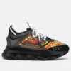 VERSACE WOMEN'S BLACK CHAIN REACTION SNEAKERS WITH BAROQUE PRINT - VSS025