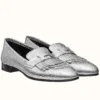 Hermes Women's Royal Loafers In Silver Metallic Lambskin - HM087