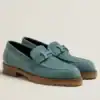 Hermes Women's Faubourg Loafers in Blue Suede Leather - HM074