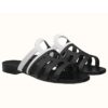 HERMES CAMELIA SLIDE SANDALS IN BLACKWHITE CALFSKIN - HMSD140