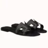 HERMES ORAN SLIDE SANDALS IN BLACK LEATHER WITH STITCHED - HMSD044