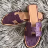 HERMES ORAN SLIDE SANDALS IN PURPLE OSTRICH LEATHER - HMSD079