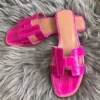 HERMES ORAN SLIDE SANDALS IN ROSE RED SHINY NILOTICUS CROCODILE SKIN - HMSD057