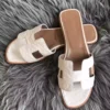 HERMES ORAN SLIDE SANDALS IN WHITE OSTRICH LEATHER - HMSD082