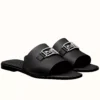 HERMES VILLA SLIDE SANDALS IN BLACK LEATHER - HMSD135
