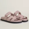 HERMES WOMEN'S CHYPRE SANDALS IN PINK SUEDE CALFSKIN - HMSD016