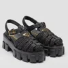 PRADA MONOLITH CROCHET CAGE SANDALS IN BLACK RAFFIA FABRIC - PSD009
