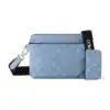 TRIO MESSENGER BAG SKY BLUE MONOGRAM CANVAS TAIGA COWHIDE LEATHER M14069 - LW266