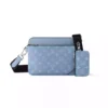 TRIO MESSENGER BAG SKY BLUE MONOGRAM CANVAS TAIGA COWHIDE LEATHER - LW320
