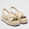 PRADA FLATFORM SANDALS IN BEIGE QUILTED NAPPA LEATHER - PSD042