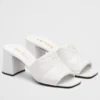 PRADA HEELED SLIDE SANDALS 65MM IN WHITE NAPPA LEATHER - PSD036