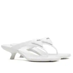 PRADA HEELED THONG SANDALS IN WHITE BRUSHED LEATHER - PSD053