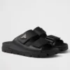 PRADA WOMEN'S STRAP SLIDES SANDALS IN BLACK CALFSKIN - PSD068