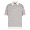 DI0R OBLIQUE POLO SHIRT WHITE, BLUE AND BROWN COTTON JACQUARD - DOT060