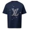 EMBROIDERED COTTON T-SHIRT IN NAVY BLUE - LVTS094