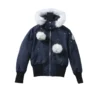 Moose Knuckles Cloud Bomber Navy Jacket with Detachable Hood and Shearling Trim In Milkyway - MKC010