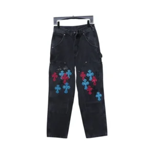 Chrome Hearts Multicolor Laser Cross Leather Jeans Dark Black - CHJ031