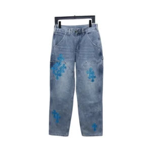 Chrome Hearts Multicolor Laser Cross Leather Jeans Dark Blue - CHJ032