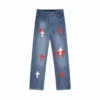 Chrome Hearts Red and White Cross-patterned Jeans with Sanskrit on the Back - CHJ017