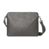 GUCCI GG EMBLEM MEDIUM CROSSBODY BAG IN GREY GG LEATHER - BG120
